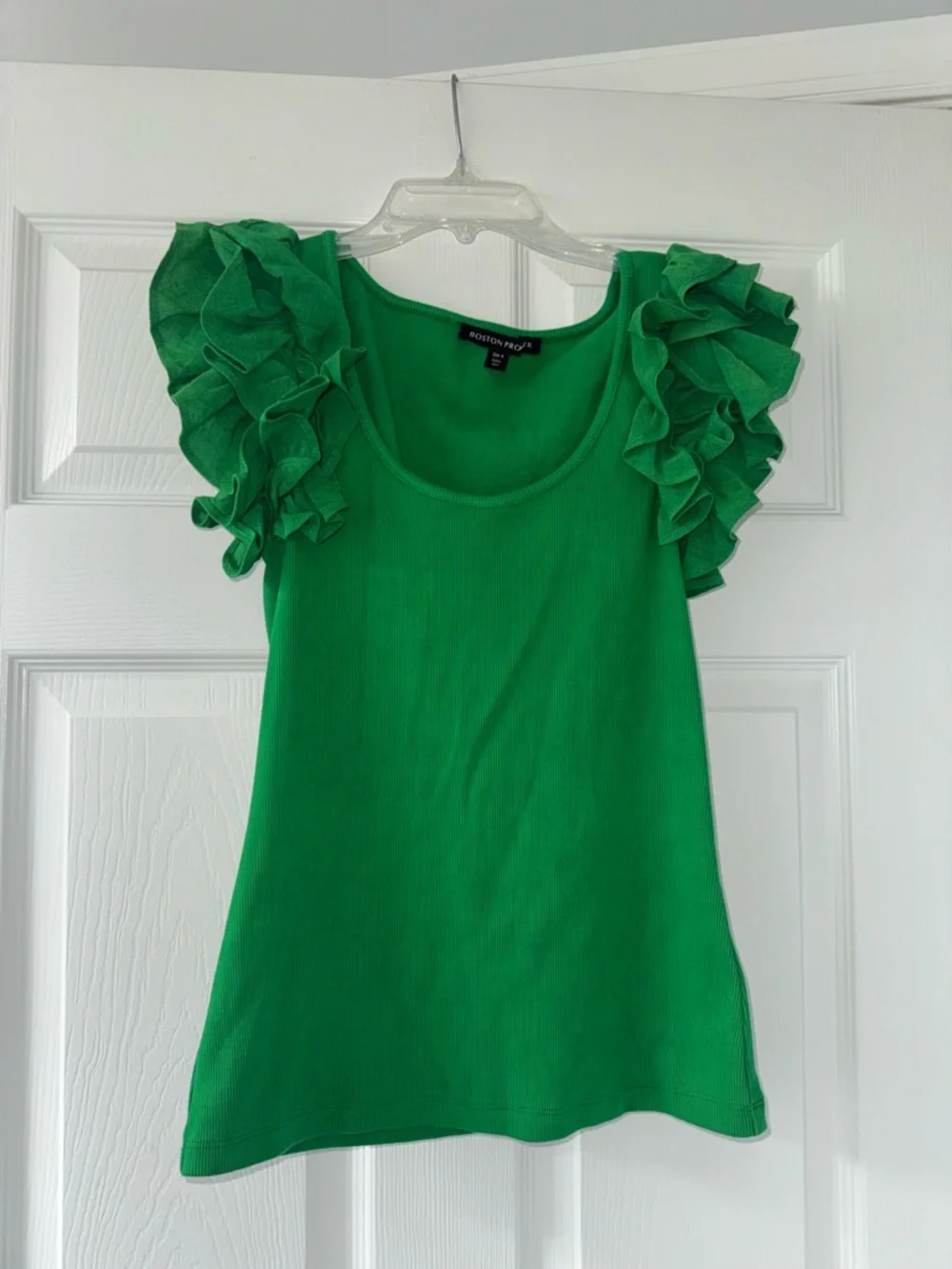 Boston Proper Green Linen Ruffle Ribbed Top! - Picture 2 of 3